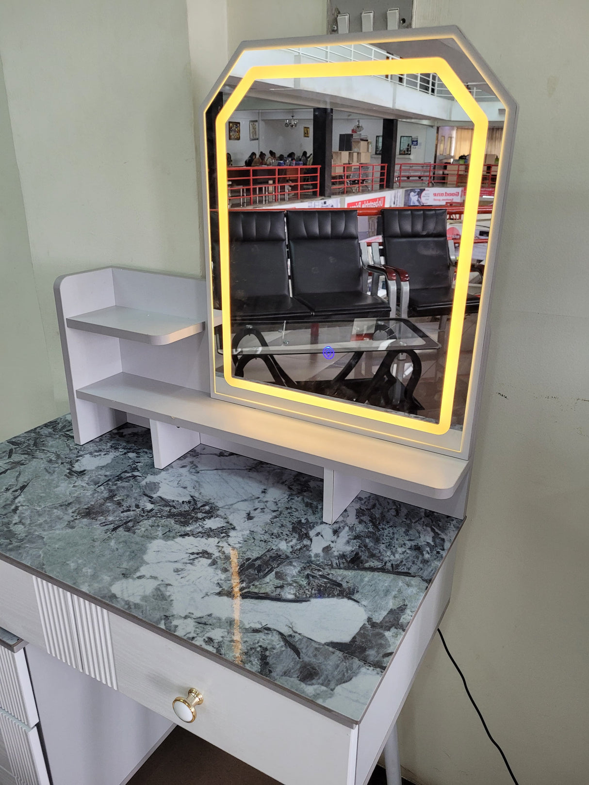 Product Title Modern Dressing Table with LED Mirror, Marble-Top & Storage Drawers
