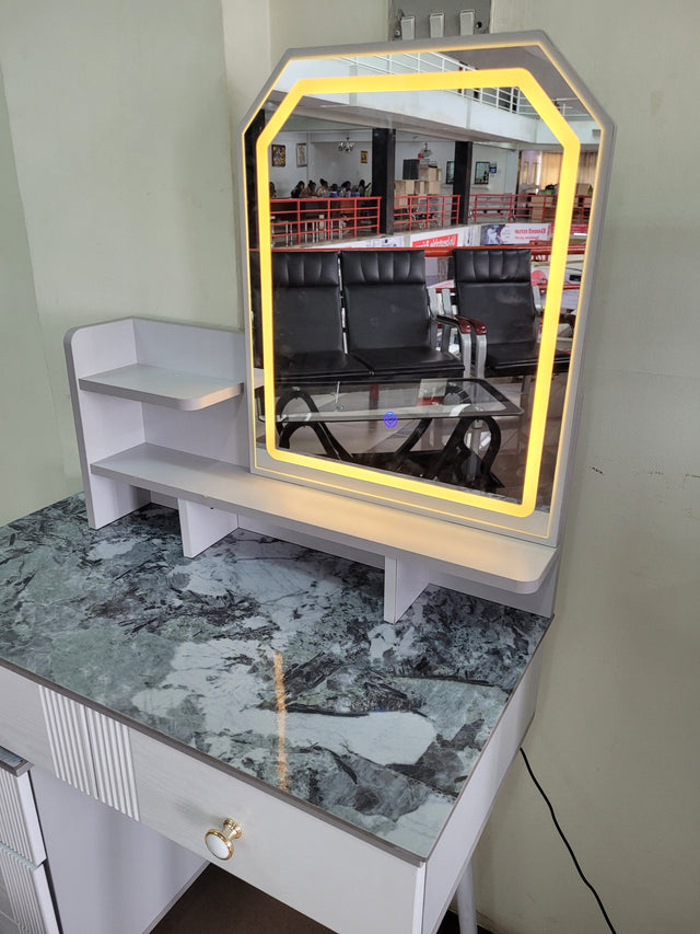 Product Title Modern Dressing Table with LED Mirror, Marble-Top & Storage Drawers