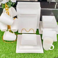 24pcs White Plain Dinner Set with Plates, Bowls and Mugs Dinnerware Sets