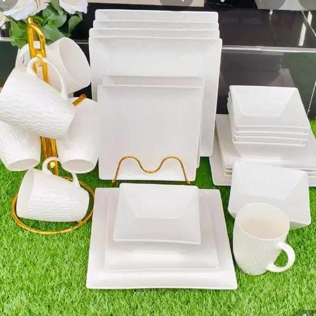 24pcs White Plain Dinner Set with Plates, Bowls and Mugs Dinnerware Sets
