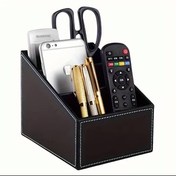 Multi-Compartment Leather Desk Organizer and Remote Holder