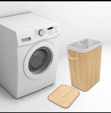 Bamboo Laundry Basket Foldable Hamper with Lid–50x30x40cm