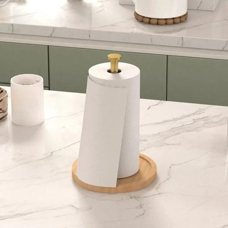 Metal Paper Towel Holder with Bamboo Base Paper towel holder Paper Towel Holders