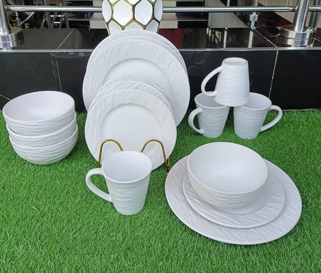 24pcs White Plain Dinner Set – Plates, Bowls, and Mugs