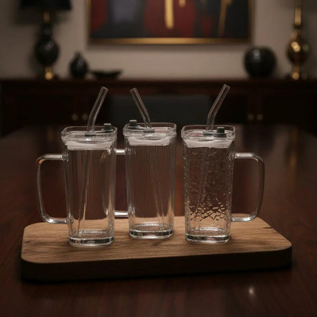 Transparent Borosilicate Drinking Glass Cup with Lid and Straw Tumblers
