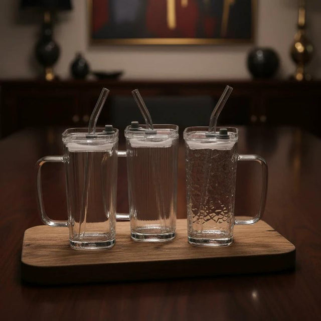 Transparent Borosilicate Drinking Glass Cup with Lid and Straw Tumblers