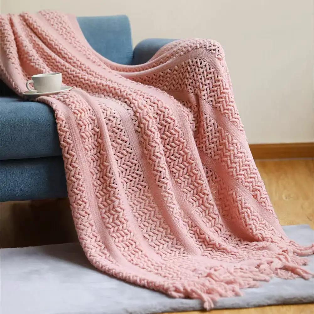 Knitted Throw Blanket with Tassels(130×230cm) Throw blanket Throw Blankets