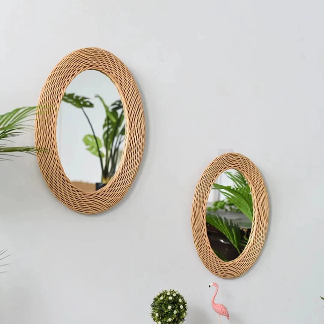 Big Size Modern Oval Rattan Bamboo Decorative Mirror 100x80cm Mirror Mirrors