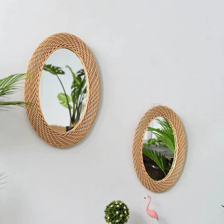 Big Size Modern Oval Rattan Bamboo Decorative Mirror 100x80cm Mirror Mirrors