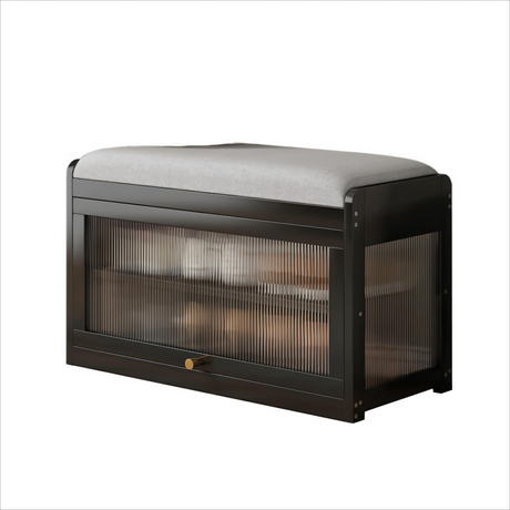 Wooden Stool with Built-In Shoe Cabinet Space-Saving Entryway Organizer