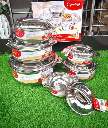 6pcs Big Size Stainless Steel Insulated Hotpot Set with Serving Spoons