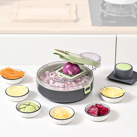 Multi Functional 9pcs Vegetable Chopper Cutter Green PP Kitchen Prep Set- Furaha Finds Kenya
