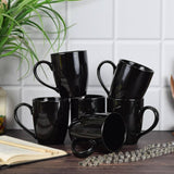 6pcs All Black Ceramic Mug Set 360ml Elegant Hot Beverage Cups