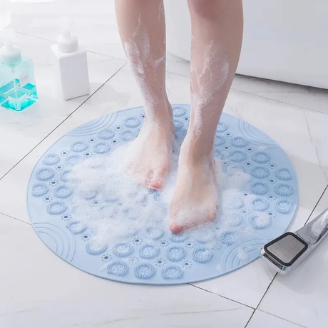 Silicone Round Bathroom Mat 55cm Non Slip with Drain Holes for Shower Safety
