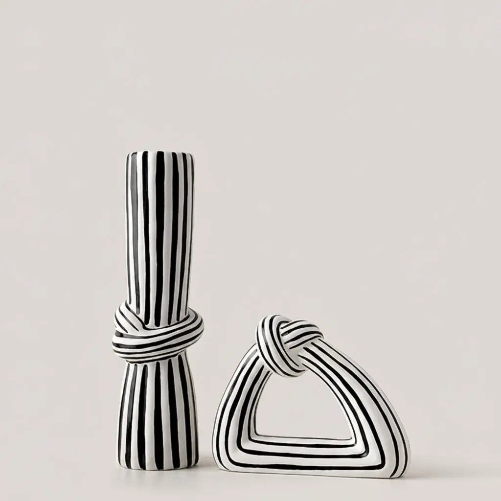 Monochrome Knot Striped Ceramic Vase Vases