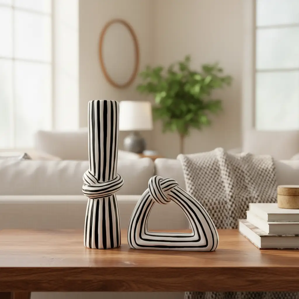 Monochrome Knot Striped Ceramic Vase Vases