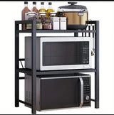 Furaha Finds Double Layer Adjustable Microwave Stand Carbon Steel Black