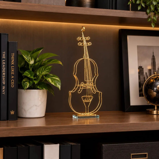 Gold Wire-Frame Violin Sculpture Sculpture Sculptures & Statues