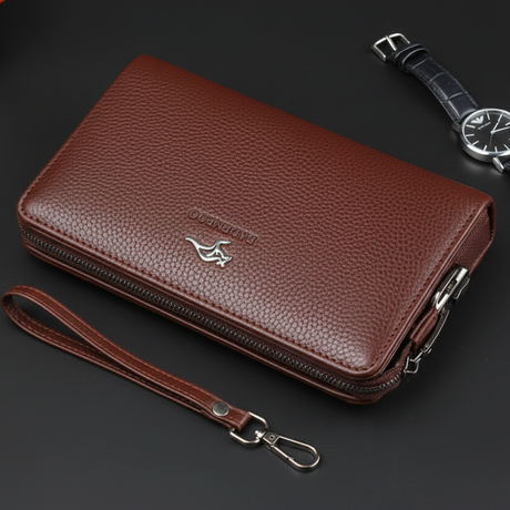 Unisex Pure Leather Clutch Bag with Lock