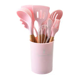 12pcs Silicone Cooking Utensil Set with Wooden Handle