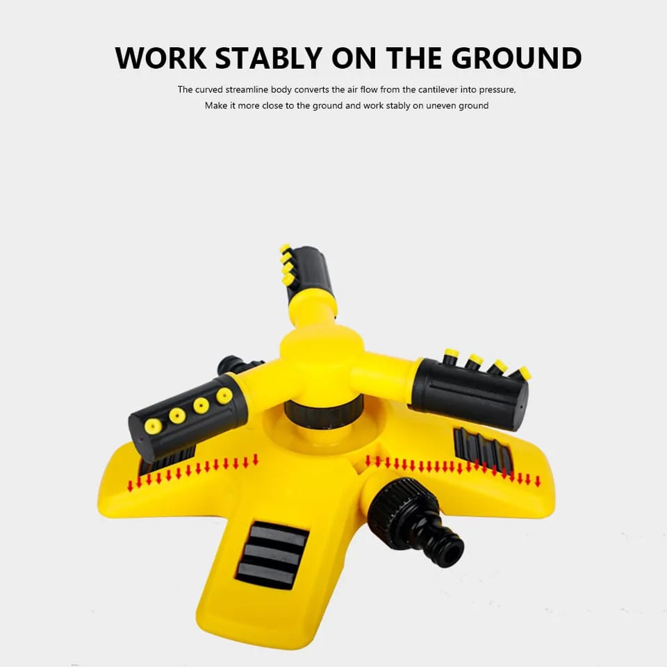 360° Rotating Garden Sprinkler with Inlet & Outlet 3-Arm Automatic Lawn Watering Tool