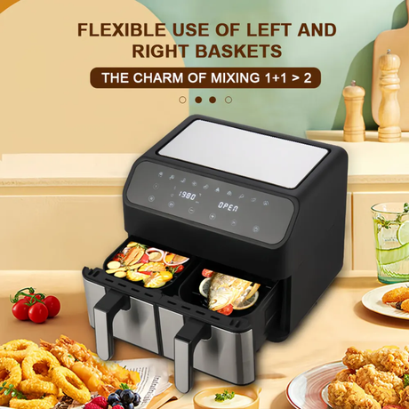 Hisense 8.6L Dual Air Fryer Digital Touchscreen, Dual Baskets, Rapid Oil Free Cooking