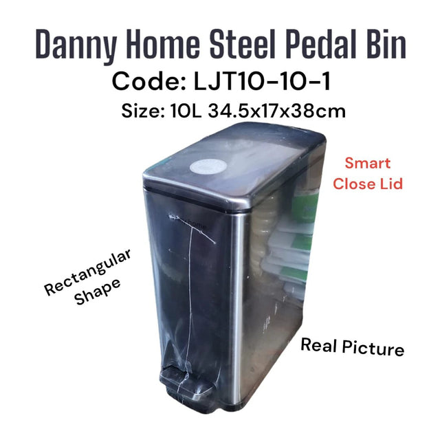 Danny Home 10L Stainless Steel Pedal Bin – Compact Soft-Close Waste Bin Dustbin Trash Cans