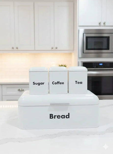 Nordic Style Bread Bin With 3 Canisters For Home Cooks Kitchen organiser Bread Boxes & Bags
