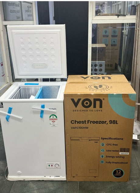 Von VAFC10DHW Chest Freezer, Energy Saving, Low Noise, CFC Free with 12-Month Warranty.