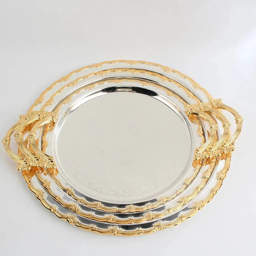 3pcs Luxury Round Gold Plated Serving Tray Set Serving Trays