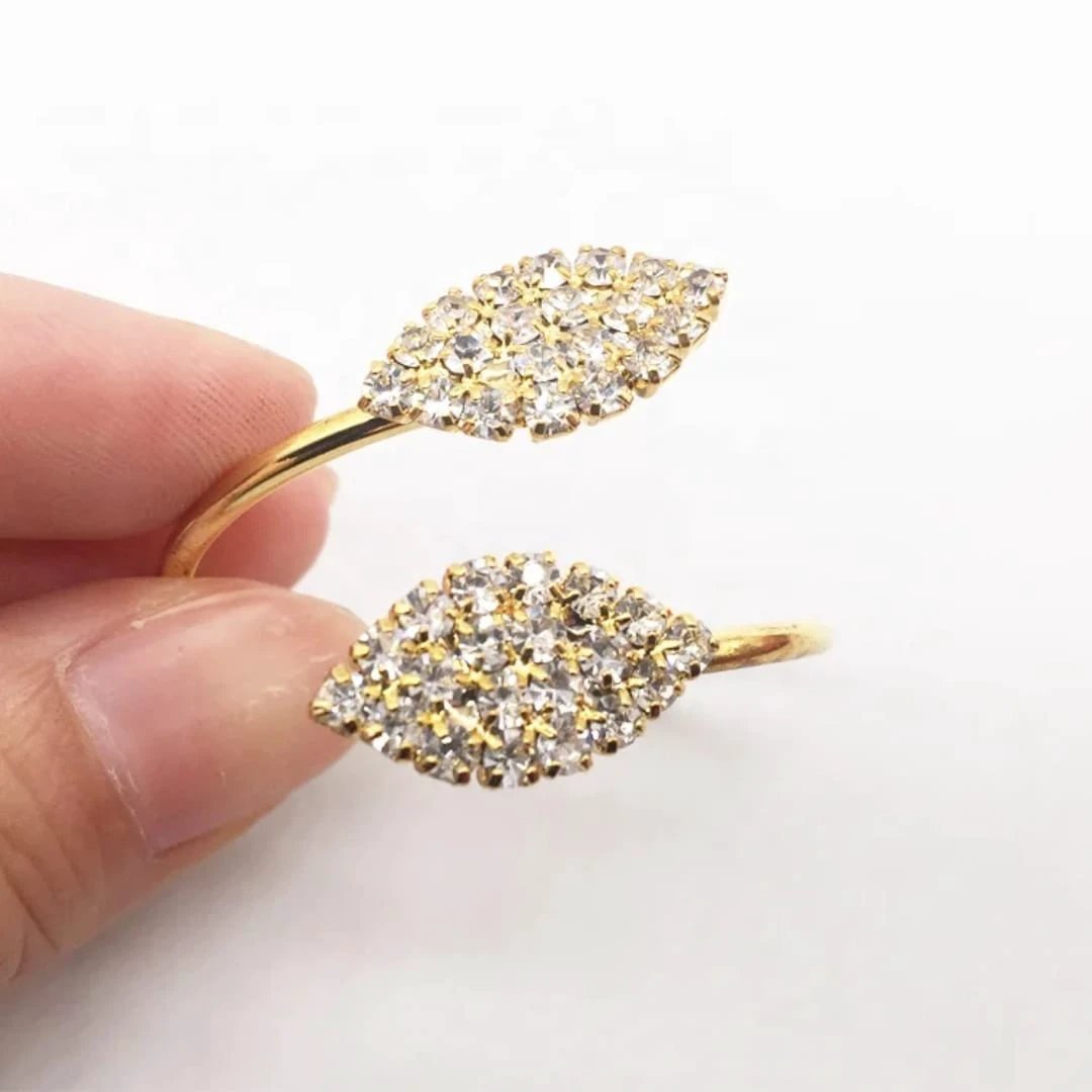 Elegant Crystal Leaf Napkin Rings Set of 6 Gold Finish Napkin holder Napkin Rings