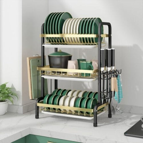 Metal Gold 3 Layer Dish Rack XY6457 with Drain Tray for Kitchen Organization Special Offer- Furaha Finds Kenya