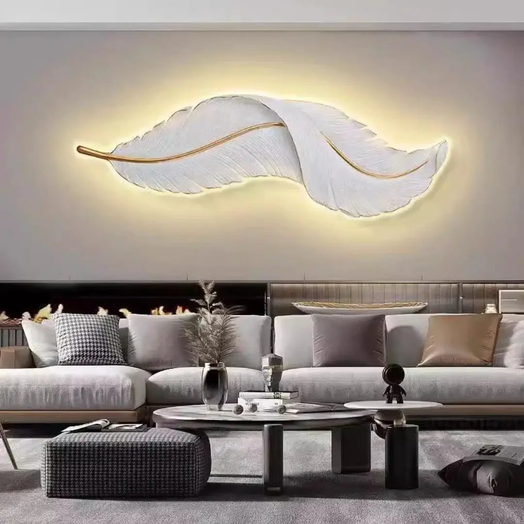 White Nordic Feather LED Wall Light Wall art Wall Art
