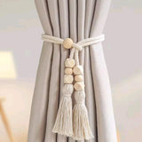 2pcs Nordic Curtain Straps with Wooden Beads and Tassel Rope