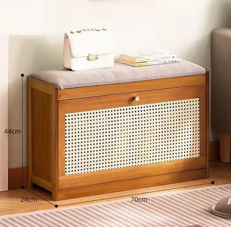 Shoe Cabinet - Wooden Stool with Bucket Flip Storage