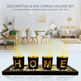 HOME Branded 4 Piece Glass Candle Holder Set with Wooden Base and Pebbles Candle Holders