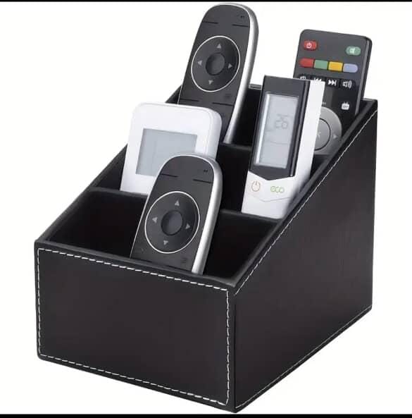 Multi-Compartment Leather Desk Organizer and Remote Holder