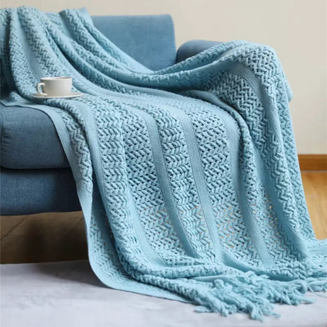 Knitted Throw Blanket with Tassels(130×230cm) Throw blanket Throw Blankets