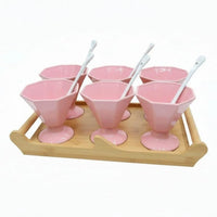 Ice Cream Ceramic Cups with Bamboo Base Kitchen and dining
