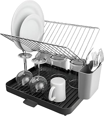 A-565 2 Tier Self-Draining Dish Drainer Rack with Storage Sections