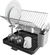 A-565 2 Tier Self-Draining Dish Drainer Rack with Storage Sections