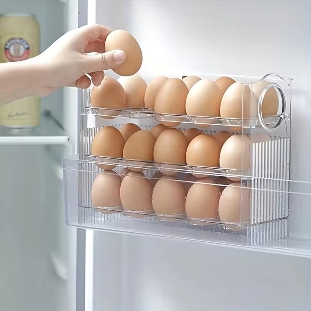 30pcs Transparent Egg Storage Tray with Handle – Large Capacity Organizer