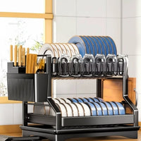2 Tier Kitchen Dish Rack with Drain Tray Large Capacity Countertop Organizer Dish Racks