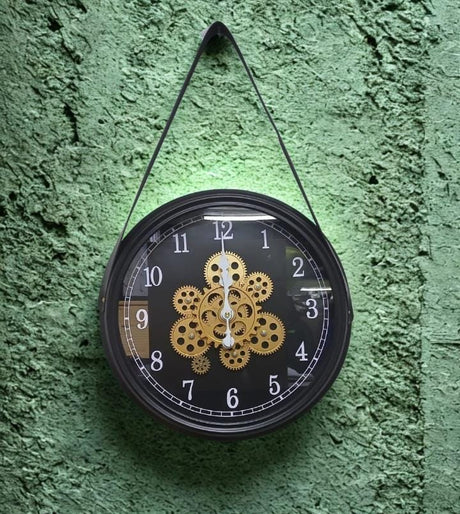Rotating Moving Gear Wall Clock – 32cm Wooden Look Design