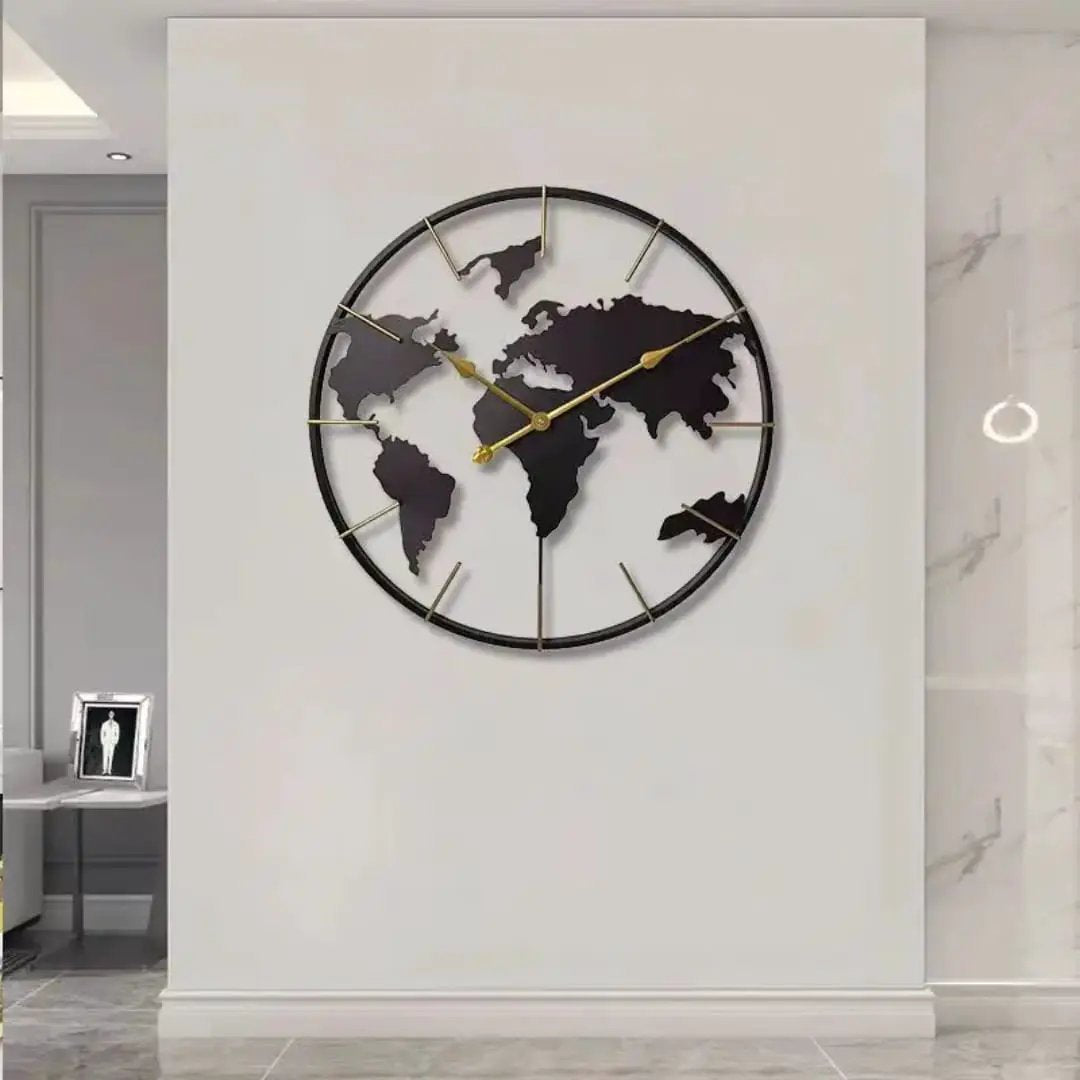 Modern Iron Art World Map Wall Clock Wall clock Wall Clocks