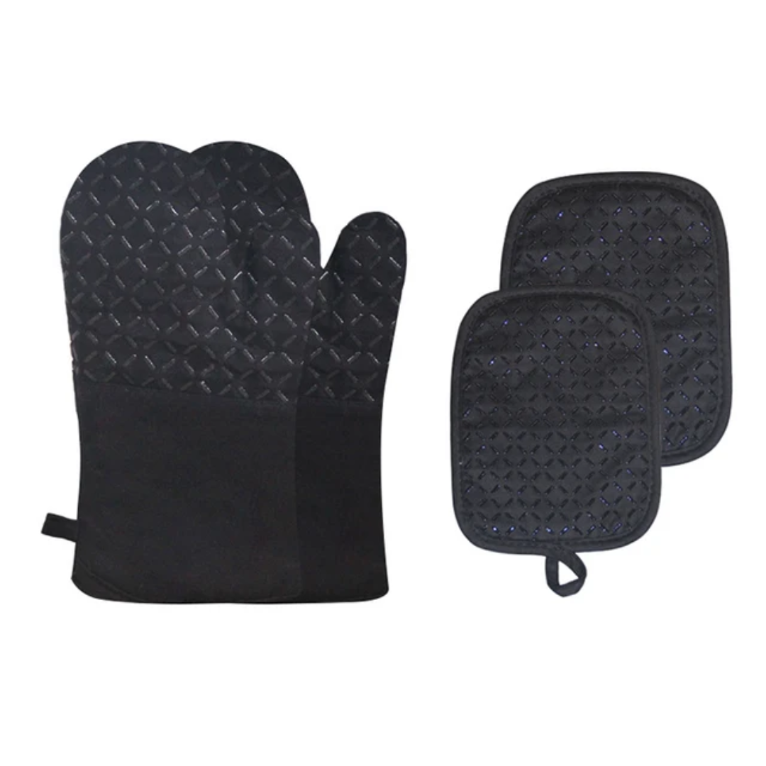 2pcs Heat-Resistant Oven Mitts and Pot Holder Set in Elegant Black for Baking and Cooking.- Furaha Finds Kenya