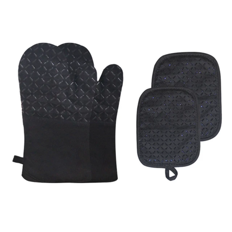2pcs Heat-Resistant Oven Mitts and Pot Holder Set in Elegant Black for Baking and Cooking.- Furaha Finds Kenya