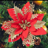 3pcs Christmas Flower Décor Set – 4cm Artificial Poinsettia Ornaments