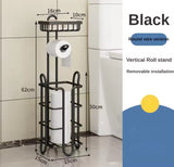 Toilet Paper Holder Floor Stand with Rolling Paper Rack and Bathroom Storage Shelves
