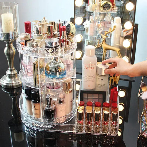 Diamond Pattern Rotating Acrylic Cosmetics Storage Box Clothing & Closet Storage
